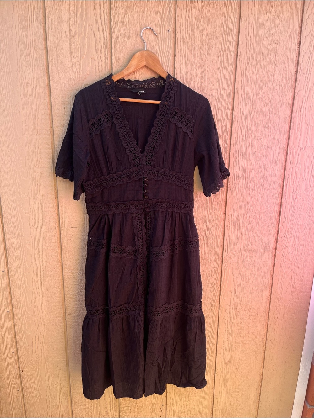 Aqua Black CottageCore Eyelet Cotton Dress S